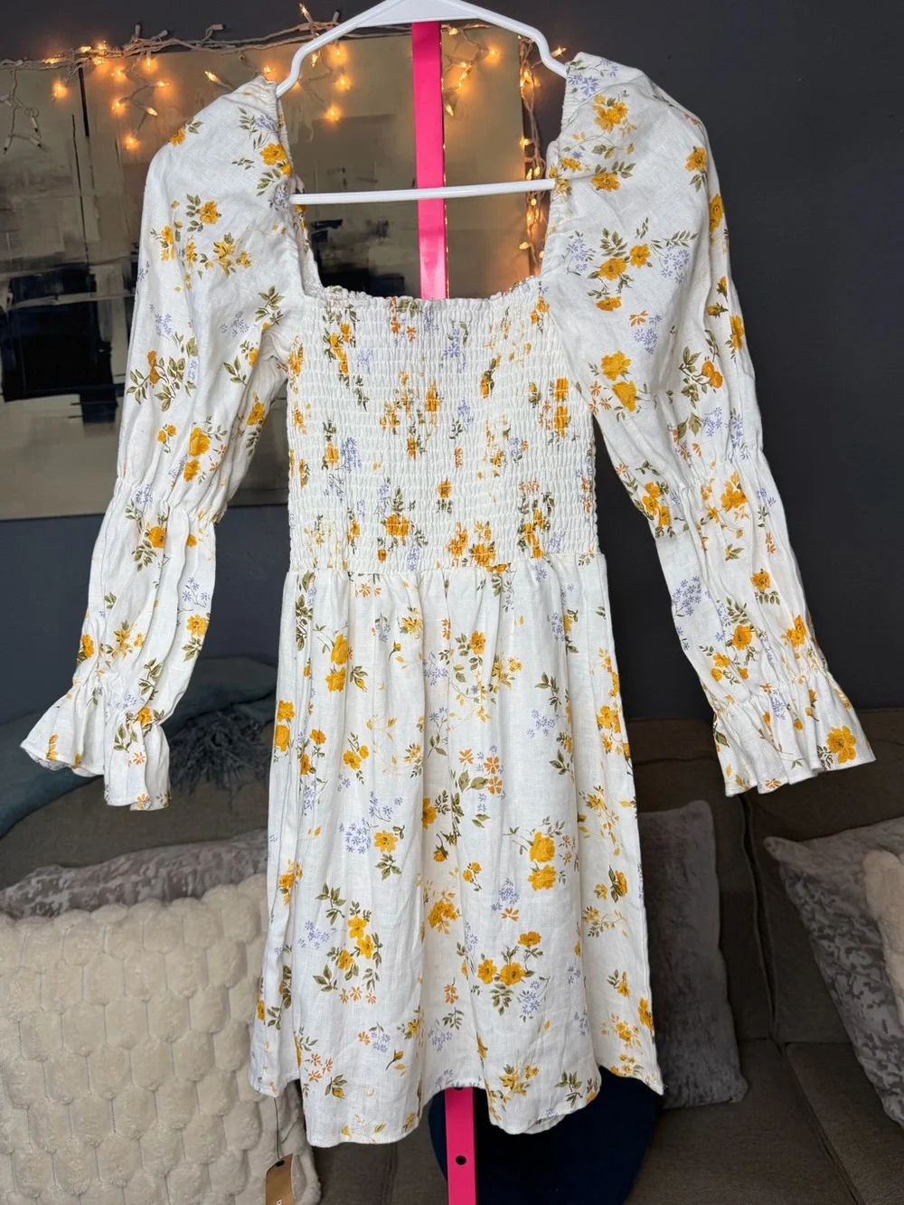 SOLD Reformation Zoya Linen Floral Mini Dress XS Cottagecore Puff Sleeve - Picture 6 of 6